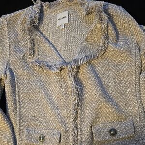 NIC+ZOE Silver Tweed Blazer with Fringe